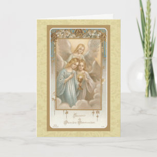 Tarjeta Primera Santa Comunión Angels Eucharist Host Vinta