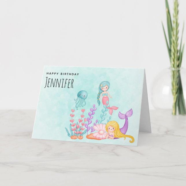 Tarjeta Primeras sirenas bajo el agua del mar Cumpleaños (Anverso)