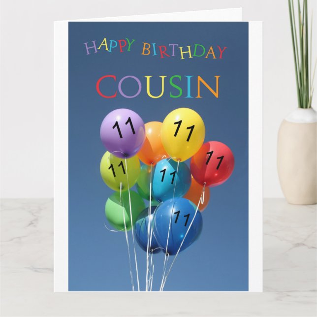 Tarjeta Primo 11º feliz cumpleaños de globo (Anverso)