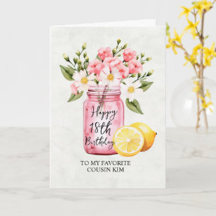 Tarjeta Primo 18 cumpleaños Floral Jar saludo rosa