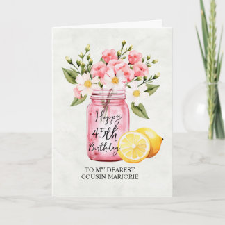 Tarjeta Primo 45º cumpleaños Floral Jar saludo rosa