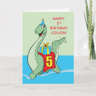 Tarjeta Primo, cumpleaños 5 dinosaurio