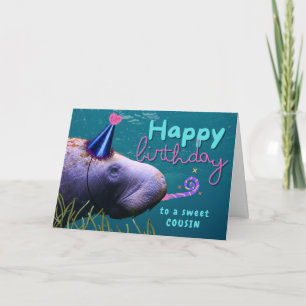 Tarjeta Primo Cumpleaños lindo Manatee en Fiesta