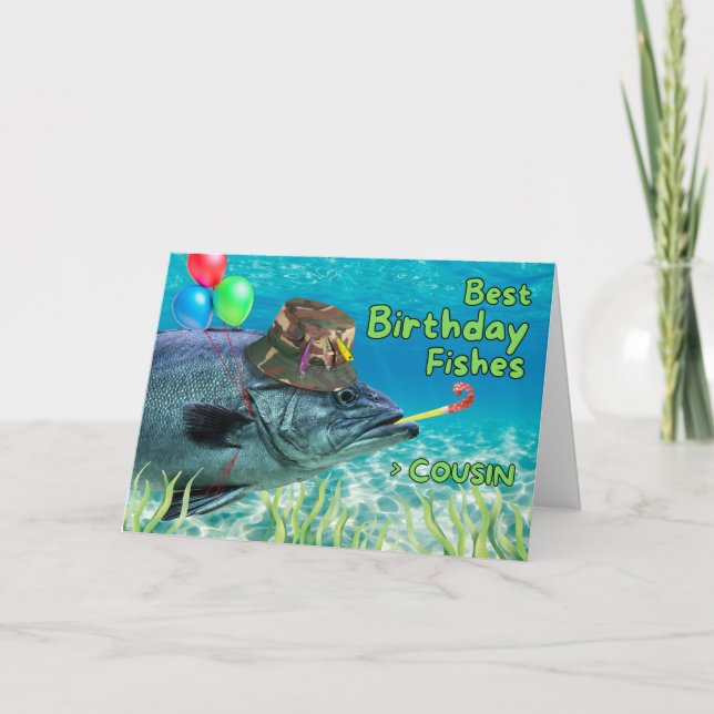 Tarjeta Primo cuz Pescado de cumpleaños listo para Fiesta (Anverso)