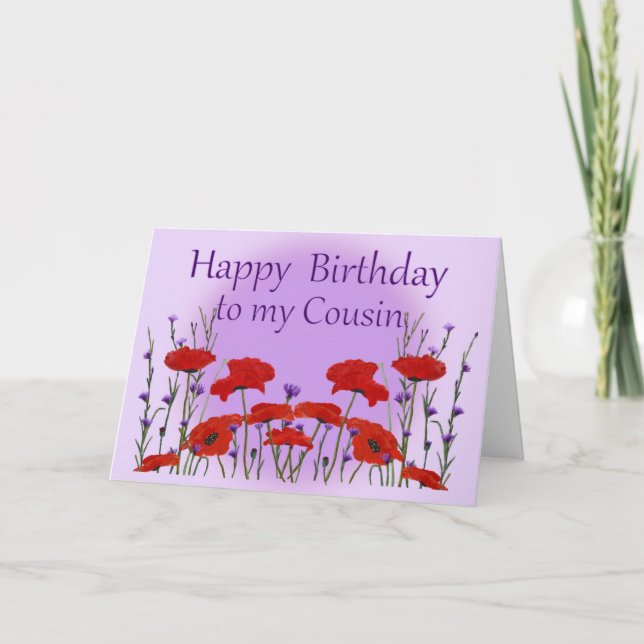 Tarjeta Primo de cumpleaños feliz, campo de los cachorros (Anverso)
