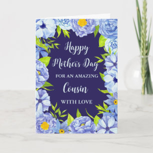 Tarjeta Primo de Flores Azules Feliz Día de la Madre