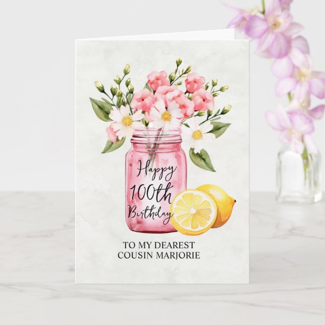 Tarjeta Primo de Jar Floral Rosa 100.º saludo de cumpleaño (Orquídea)
