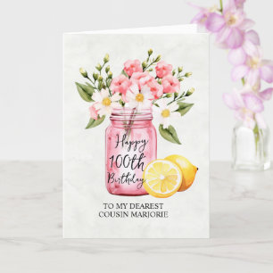 Tarjeta Primo de Jar Floral Rosa 100.º saludo de cumpleaño