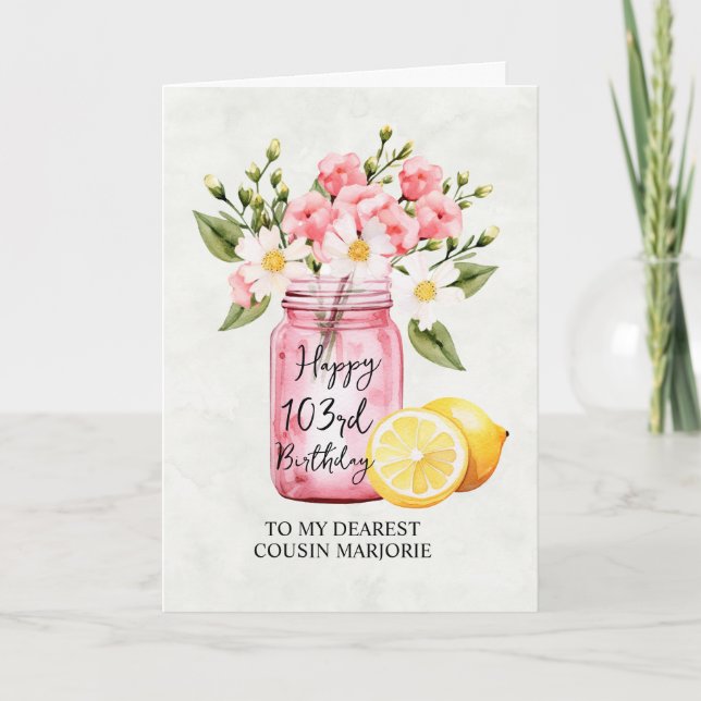 Tarjeta Primo de Jar Floral Rosa 103.ᵉʳ cumpleaños (Anverso)