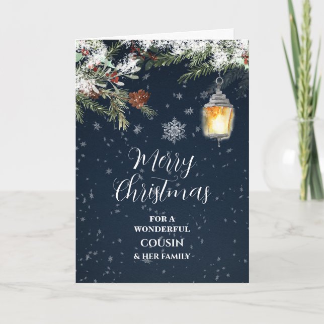 Tarjeta Primo de Nieve Rústica y Feliz Navidad a la Famili (Anverso)
