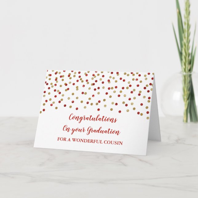 Tarjeta Primo de Oro Rojo Felicitaciones Graduación (Anverso)