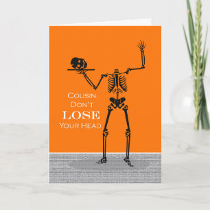 Tarjeta Primo Esqueleto de Halloween No Pierdas la Cabeza