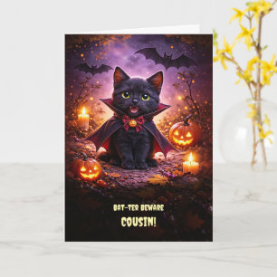 Tarjeta Primo Halloween Gatito Negro Pequeño Lindo Vampiro