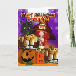 Tarjeta Primo Halloween gato bruja calabaza jack o lantern