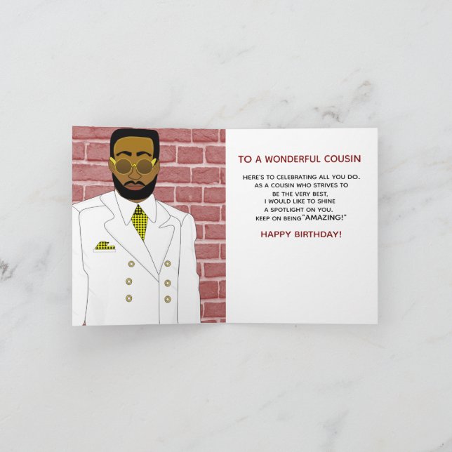 Tarjeta Primo masculino afroamericano en traje blanco (Interior)