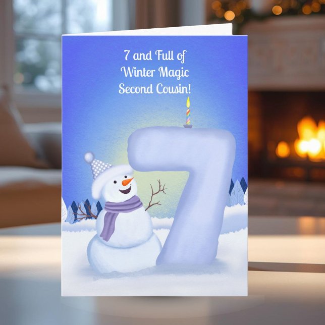 Tarjeta Primo Segundo Feliz Cumpleaños 7 Snowman  (Subido por el creador)