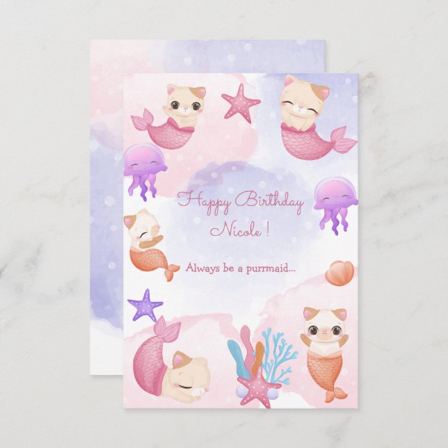 Tarjeta Primogata sirena chica lindo feliz cumpleaños (Anverso / Reverso)