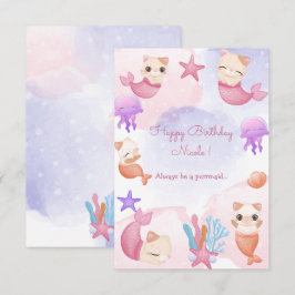 Tarjeta Primogata sirena chica lindo feliz cumpleaños