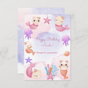 Tarjeta Primogata sirena chica lindo feliz cumpleaños