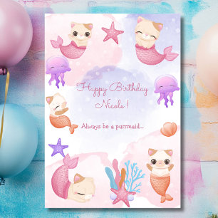 Tarjeta Primogata sirena chica lindo feliz cumpleaños