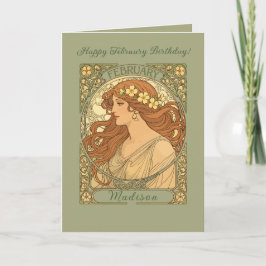 Tarjeta Primrose Flowers Art Nouveau Style February Birthd