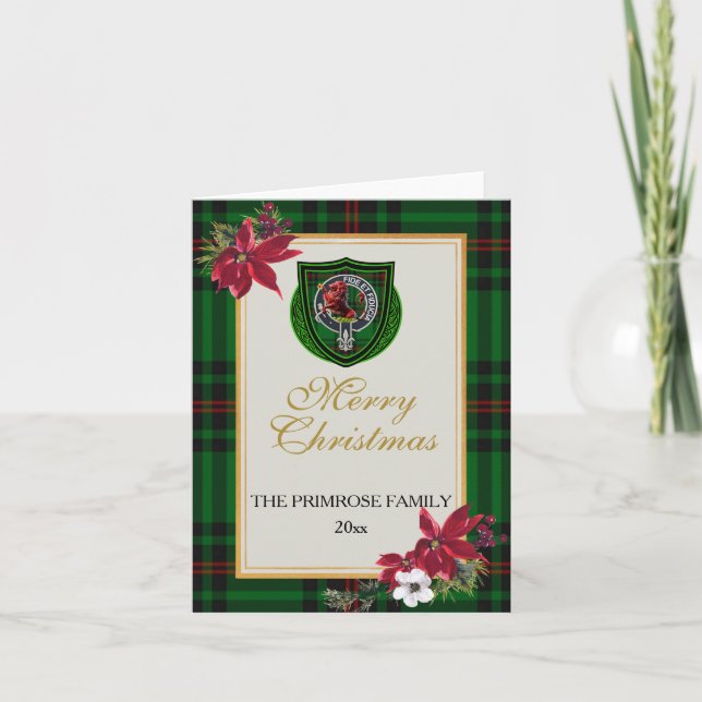 Tarjeta Primrose Scottish Clan Tartan & Crest (Anverso)
