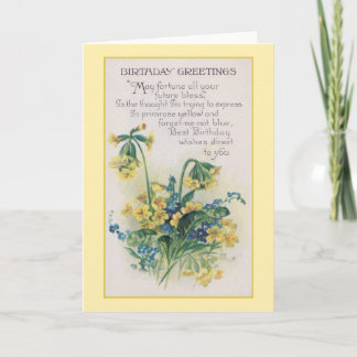 Tarjeta Primrose y Forget-Me-Not Vintage Birday