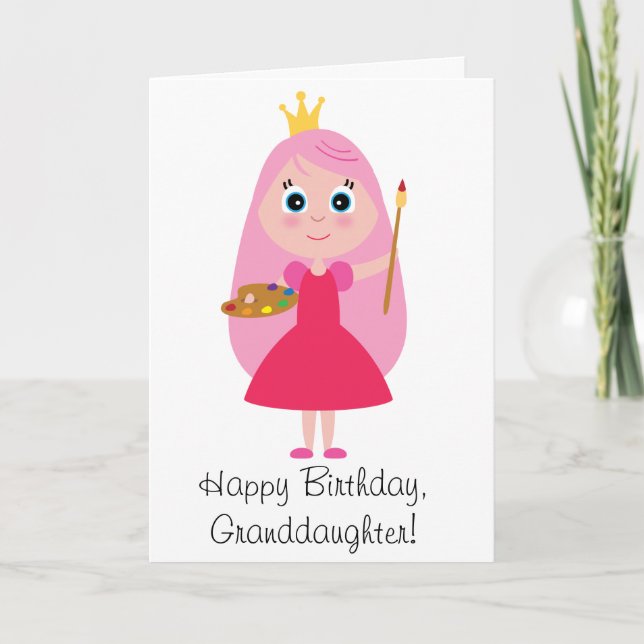 Tarjeta Princesa Artist Granddaughter del cumpleaños (Anverso)