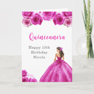 Tarjeta Princesa con vestido de rosa caliente Cumpleaños Q
