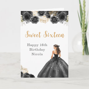 Tarjeta Princesa con vestido negro Dulce cumpleaños