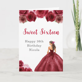 Tarjeta Princesa con vestido rojo dulce dieciséis cumpleañ