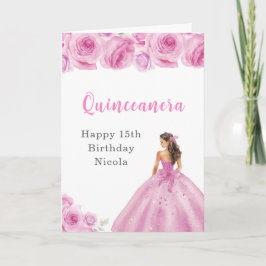Tarjeta Princesa con vestido rosa claro Cumpleaños Quincea
