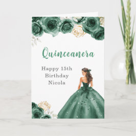 Tarjeta Princesa con vestido verde oscuro Cumpleaños Quinc