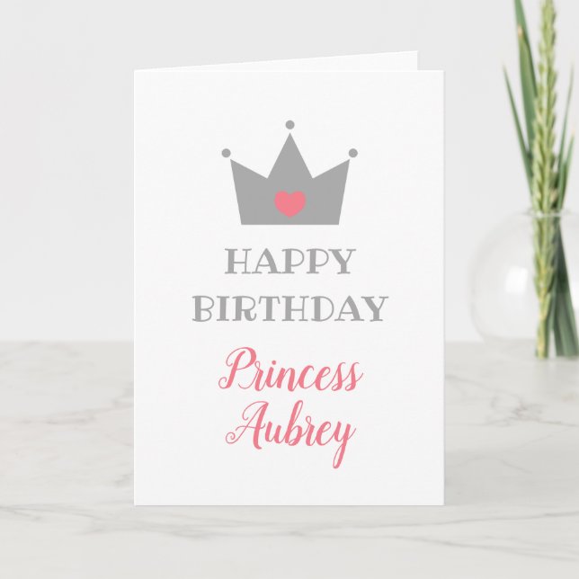 Tarjeta Princesa Crown - nombre de la caligrafía - feliz (Anverso)