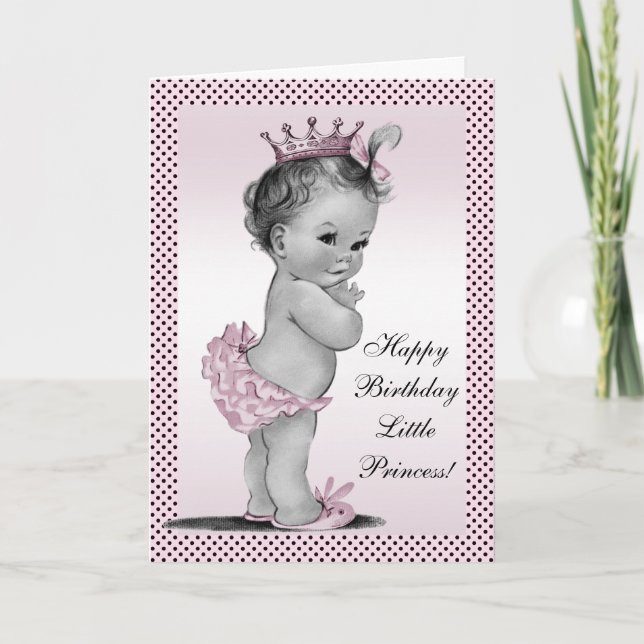 Tarjeta Princesa Cute Vintage 1er cumpleaños (Anverso)
