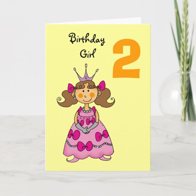 Tarjeta princesa de 2 años (pelo marrón) (Anverso)