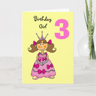 Tarjeta princesa de 3 años (pelo castaño)