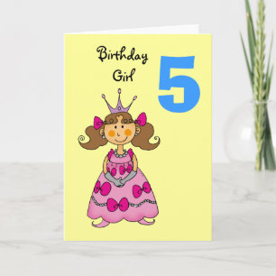 Tarjeta princesa de 5 años (pelo marrón)