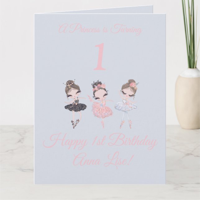 Tarjeta Princesa de Ballerina Rosa Girly Gold (Anverso)