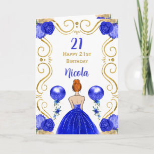 Tarjeta Princesa de Cabello Rojo Azul Feliz cumpleaños