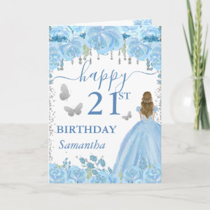 Tarjeta Princesa de Cabello Rubio Vestido Azul Cumpleaños
