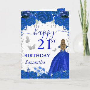 Tarjeta Princesa de Cabello Rubio Vestido Azul Real Cumple