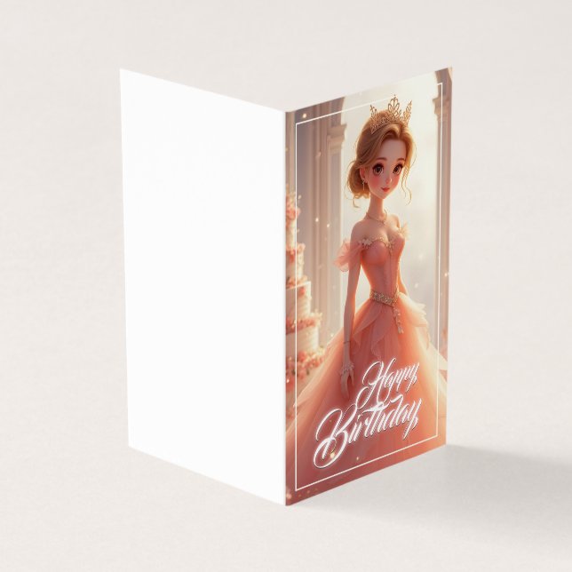 Tarjeta Princesa de cumpleaños en un vestido rosa de ensue (Exterior)
