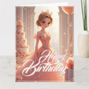 Tarjeta Princesa de cumpleaños en un vestido rosa de ensue