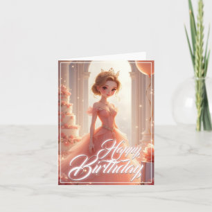 Tarjeta Princesa de cumpleaños en un vestido rosa de ensue