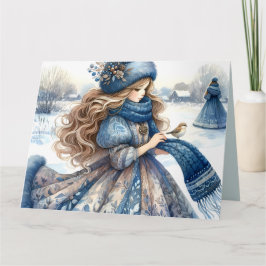 Tarjeta Princesa de fantasía de invierno en tierra de cuen
