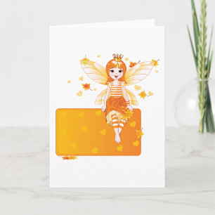 Tarjeta Princesa de hadas de otoño con hojas de Naranja y 