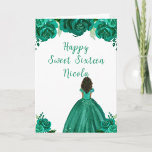 Tarjeta Princesa de la Piel Oscura Dulce Verde Dieciséis