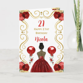 Tarjeta Princesa de la Piel Oscura Red Feliz Cumpleaños