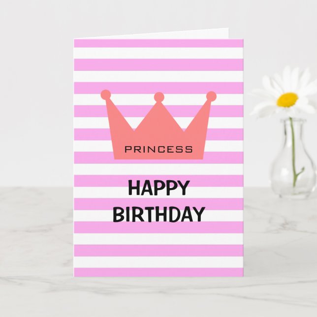 Tarjeta Princesa de Moda femenina Feliz cumpleaños, corona (Planta pequeña)